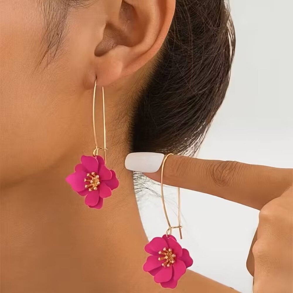 Pink Flower Floral Earrings Z137